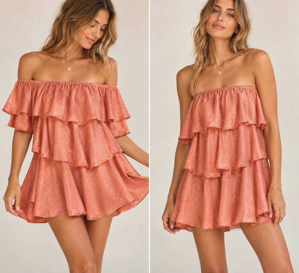 Show Me Your Mumu Can Can Dress Small Metallic Rose Off Shoulder Ruffle Mini